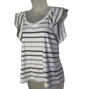 Chaser Women's Striped Recycled Tee Shirt Eco-Friendly Size S Ruffle sleeve NWT